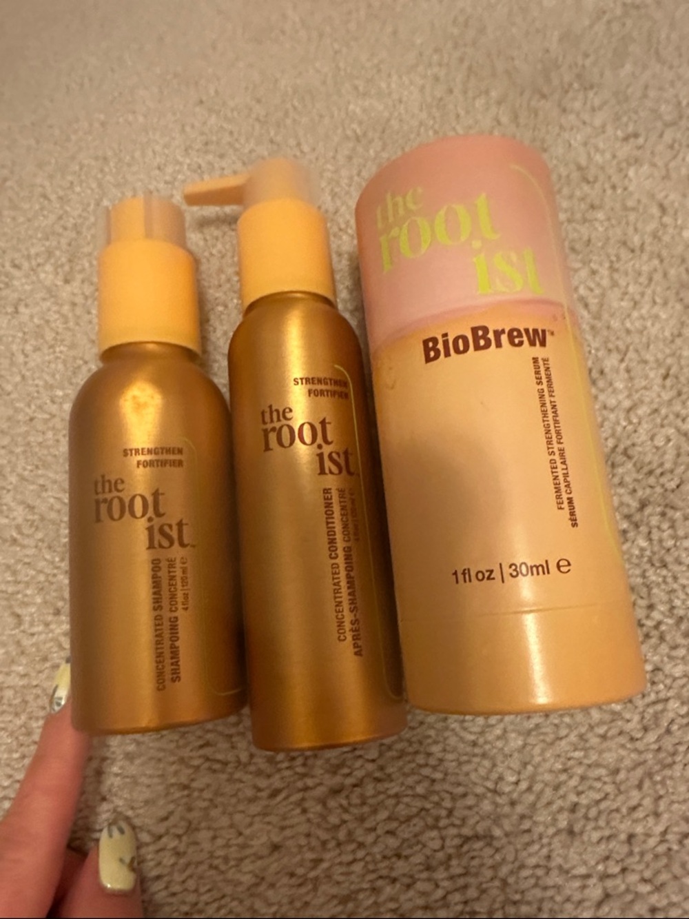 BioBrew Strengthening Hair Serum & Travel Shampoo + Conditioner Set - Gold